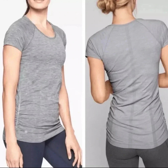 Athleta Speedlight Medium Grey Spacedye Short Sleeve Fitted Athletic Tee Sz M(G - Picture 1 of 11